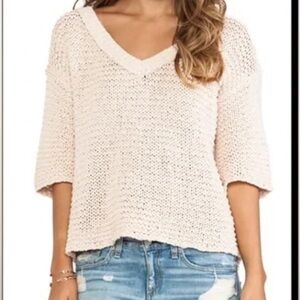 Free People Georgia Knit Boho Beachy Cream V-Neck Pullover Size Women’s XS